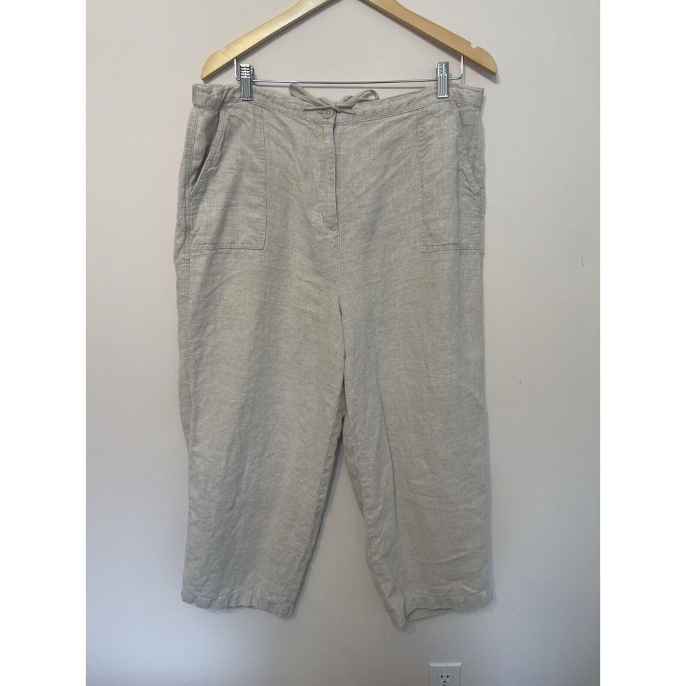 Talbots Cropped Irish Linen Pants Size 18 Beige Loose Fit Pockets